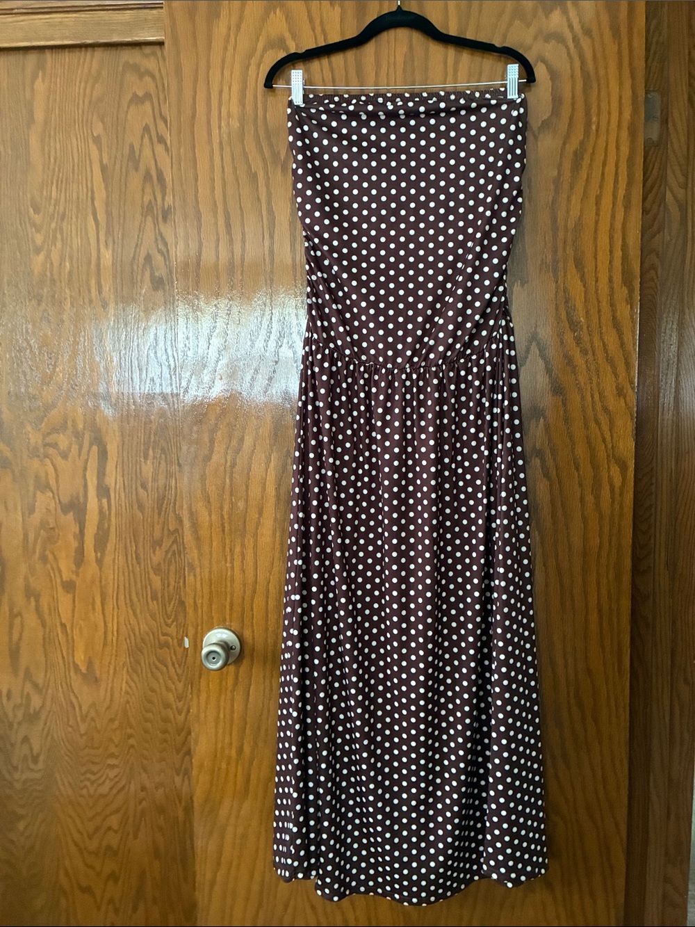 Women’s Strapless Polka Dot Maxi Dress in Brown and White